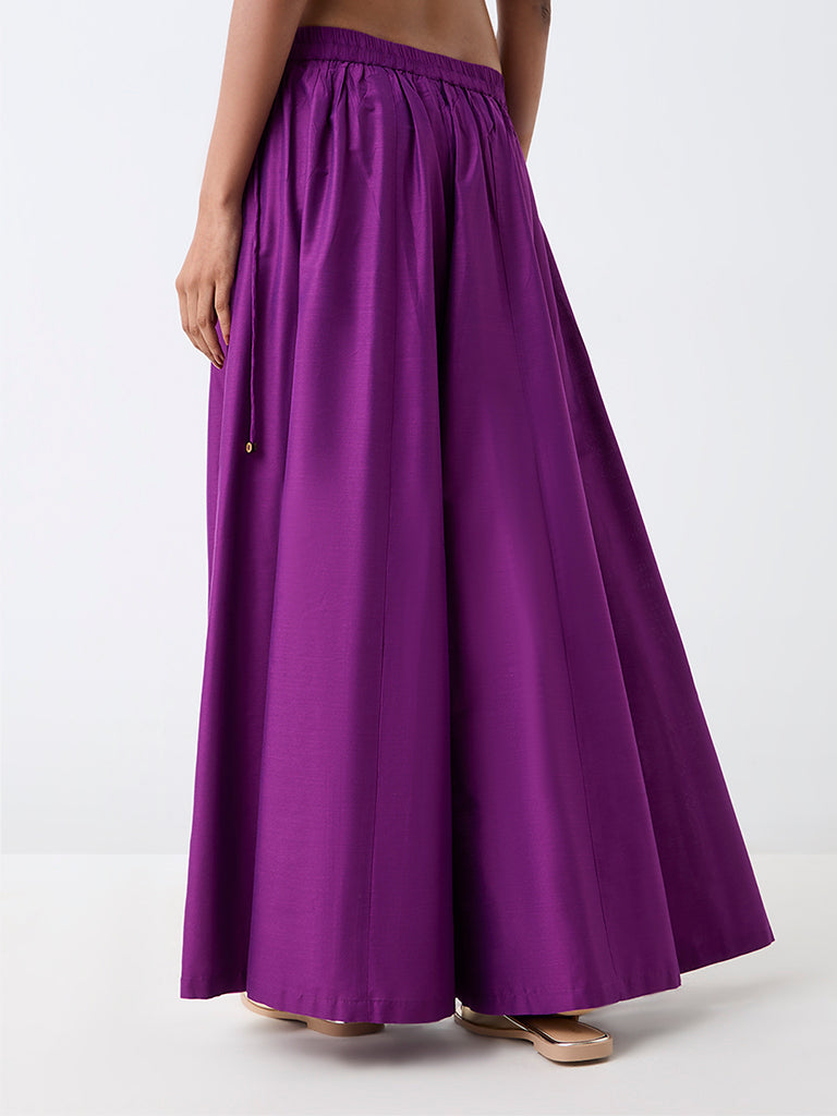 Utsa Purple Tie-Up Detail Flared Palazzos