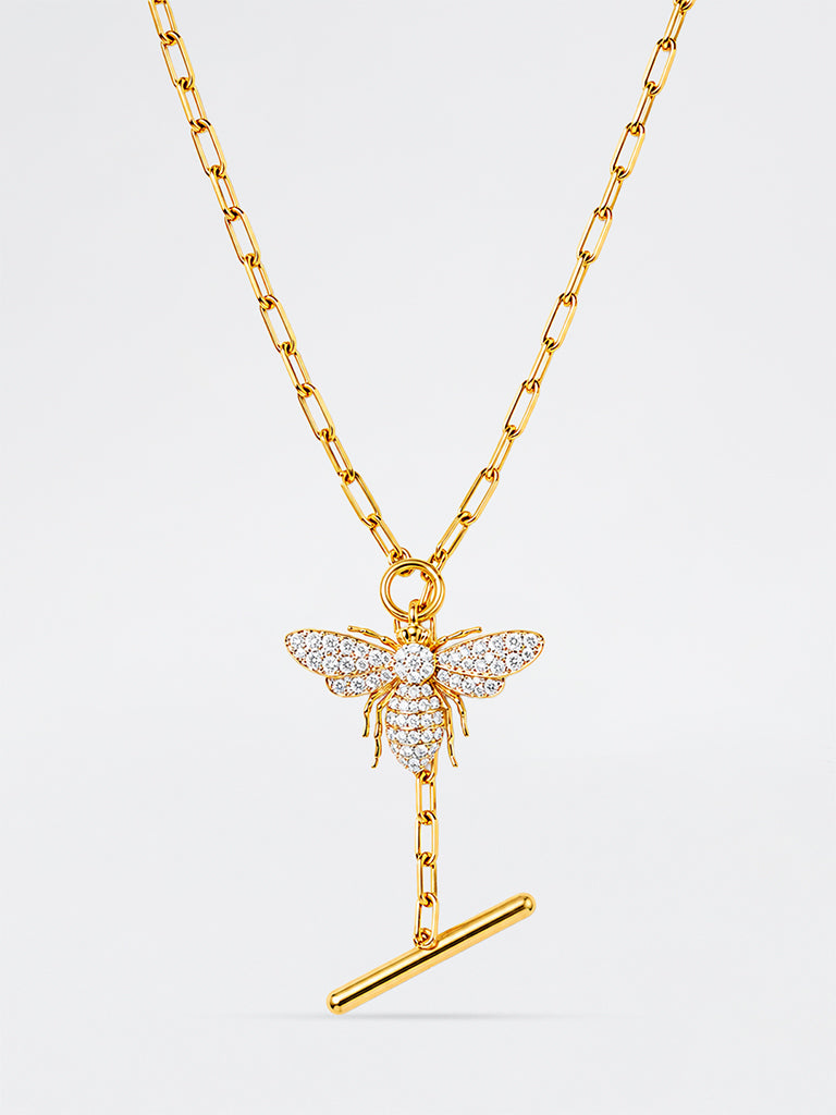 Lab Diamond Bee Toggle Necklace