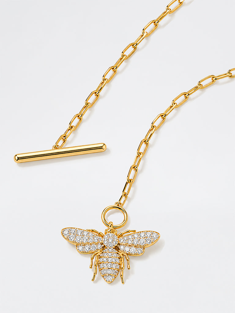 Lab Diamond Bee Toggle Necklace
