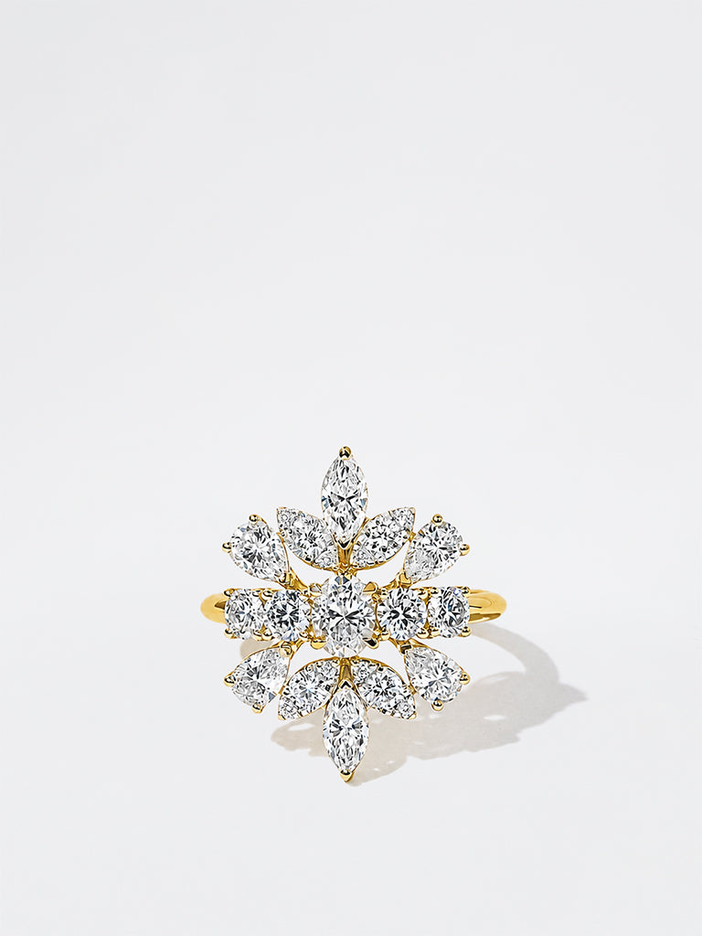 Gold Floral Cluster Lab Diamond Cocktail Ring