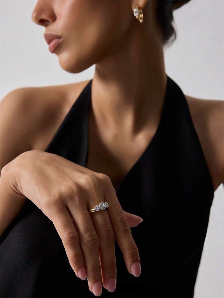 Gold Triple Lab Diamond Halo Ring