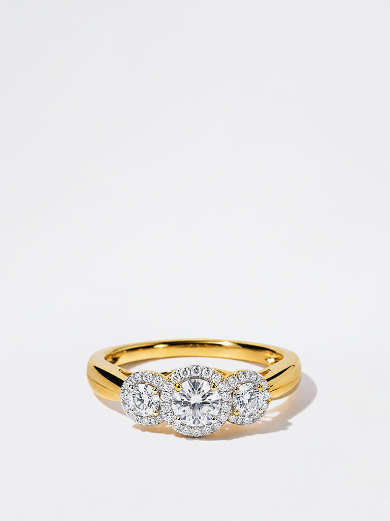 Gold Triple Lab Diamond Halo Ring