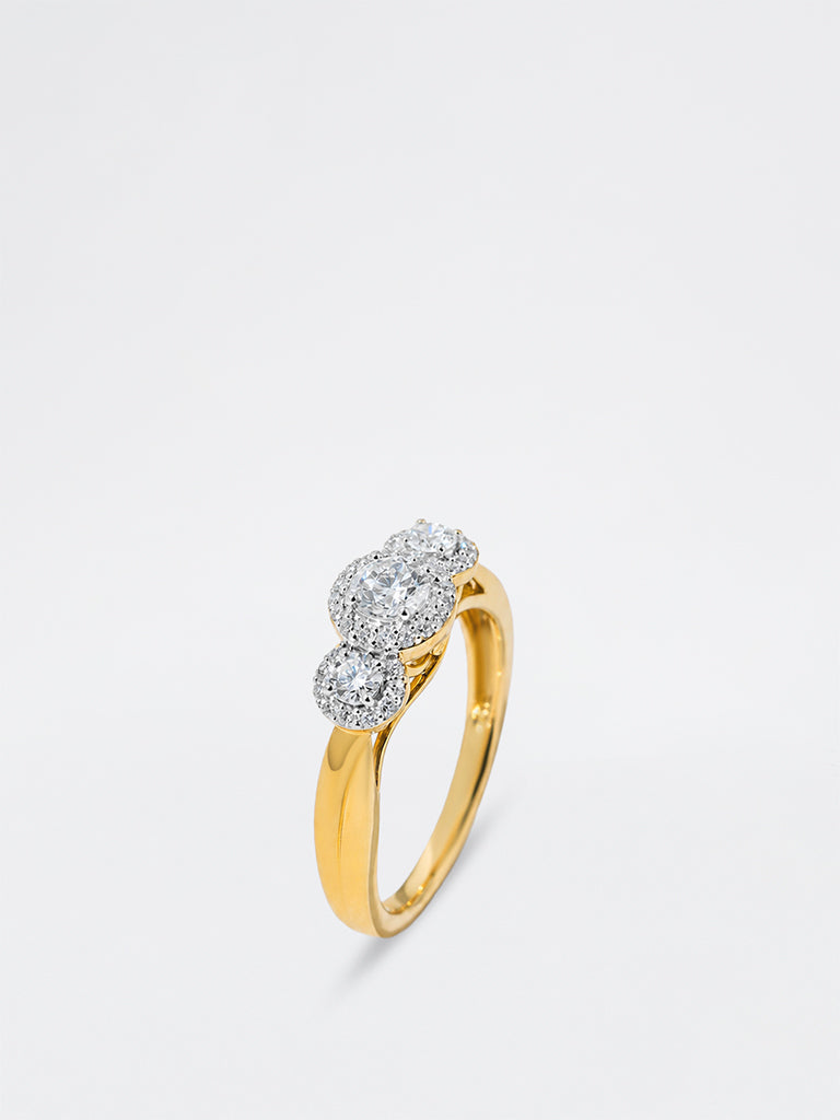 Gold Triple Lab Diamond Halo Ring