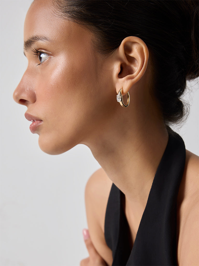 Pome Luxe Gold Lab Diamond Solitaire Hoop Earring