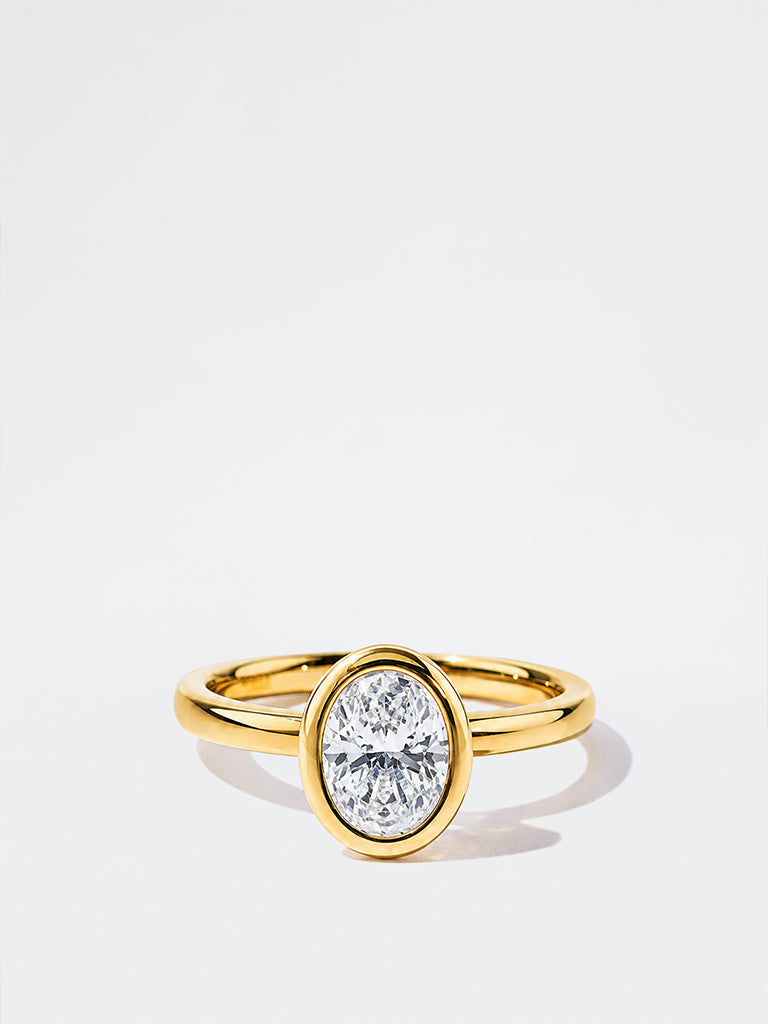 Pome Luxe Gold Oval Bezel Lab Diamond Solitaire Ring