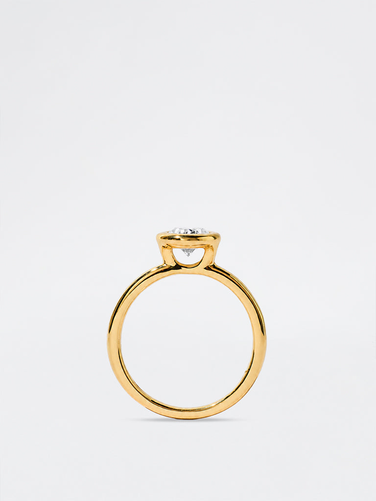 Pome Luxe Gold Oval Bezel Lab Diamond Solitaire Ring