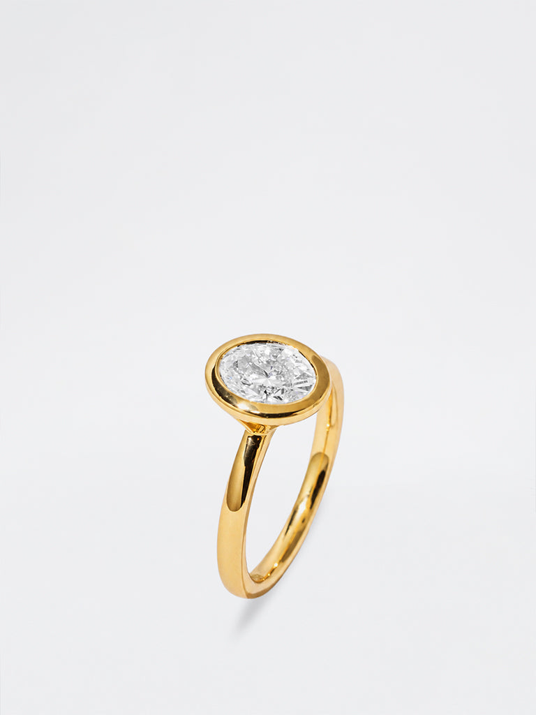 Pome Luxe Gold Oval Bezel Lab Diamond Solitaire Ring