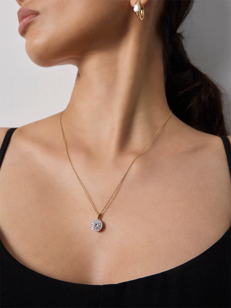 Gold Round Halo Lab Diamond Necklace