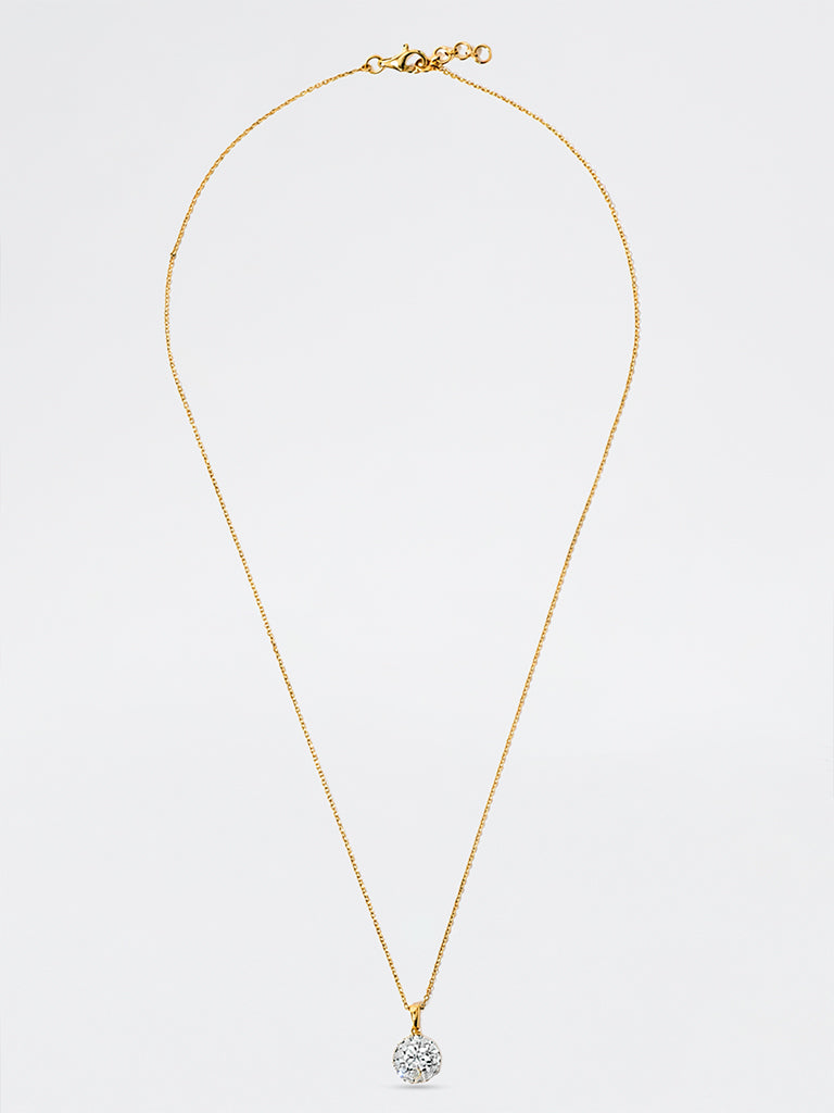 Gold Round Halo Lab Diamond Necklace