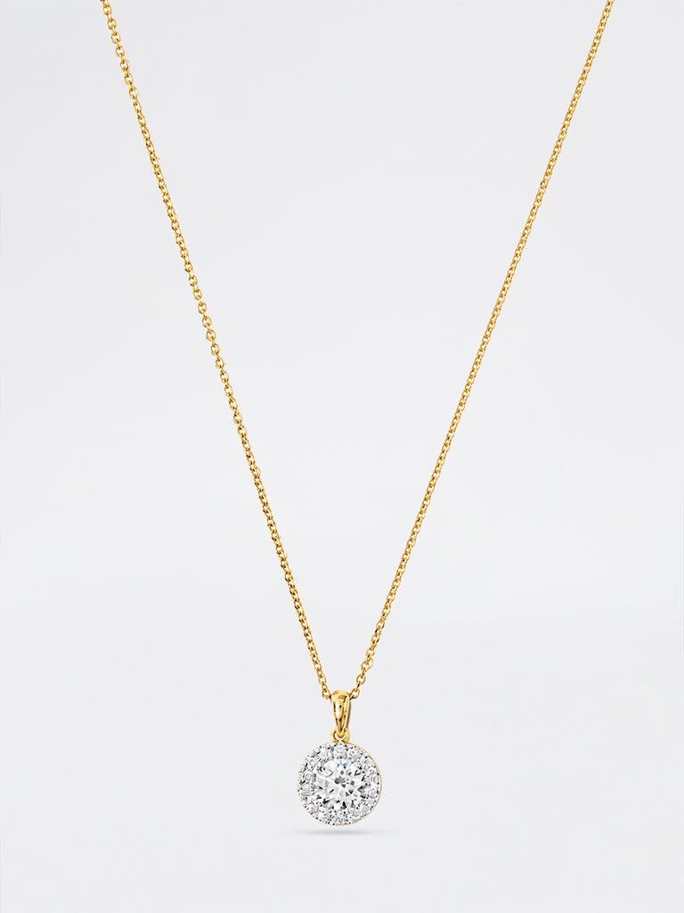 Gold Round Halo Lab Diamond Necklace