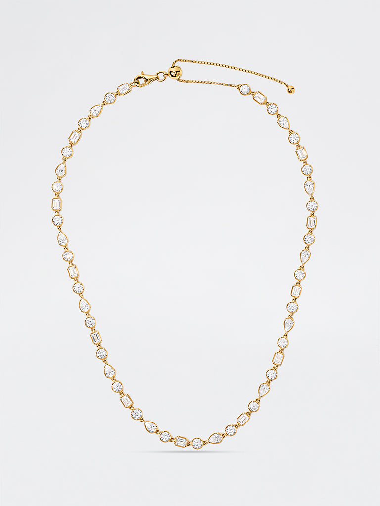 Gold Multi-Cut Lab Diamond Tennis Necklace