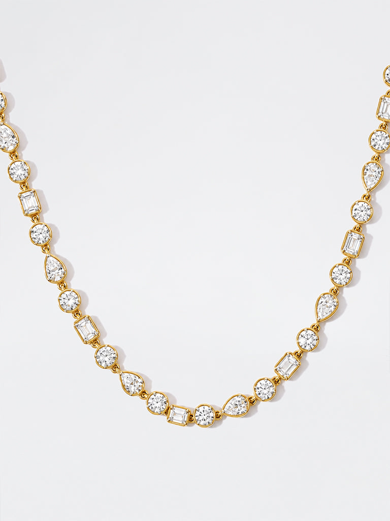 Gold Multi-Cut Lab Diamond Tennis Necklace