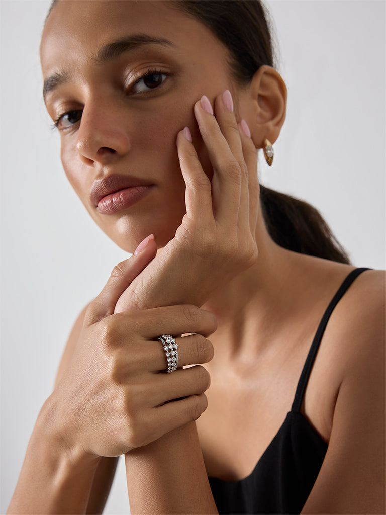 Gold Lab Diamond Triple Cluster Ring