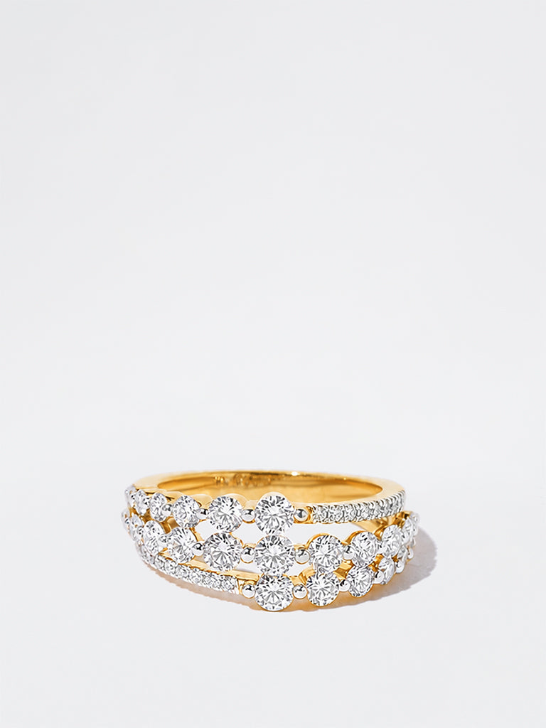 Gold Lab Diamond Triple Cluster Ring