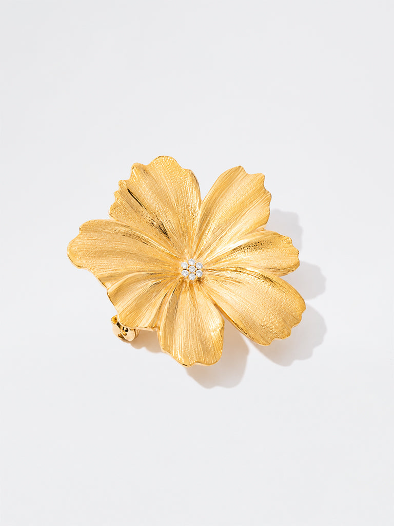 Gold Textured Flower Brooch