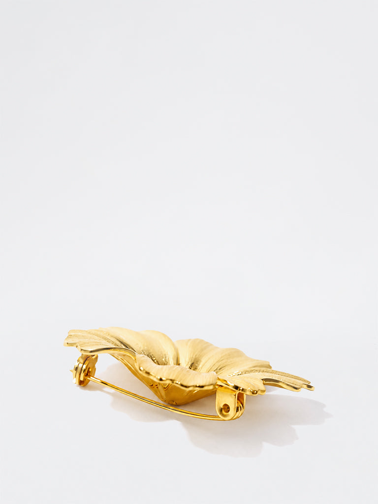 Gold Textured Flower Brooch