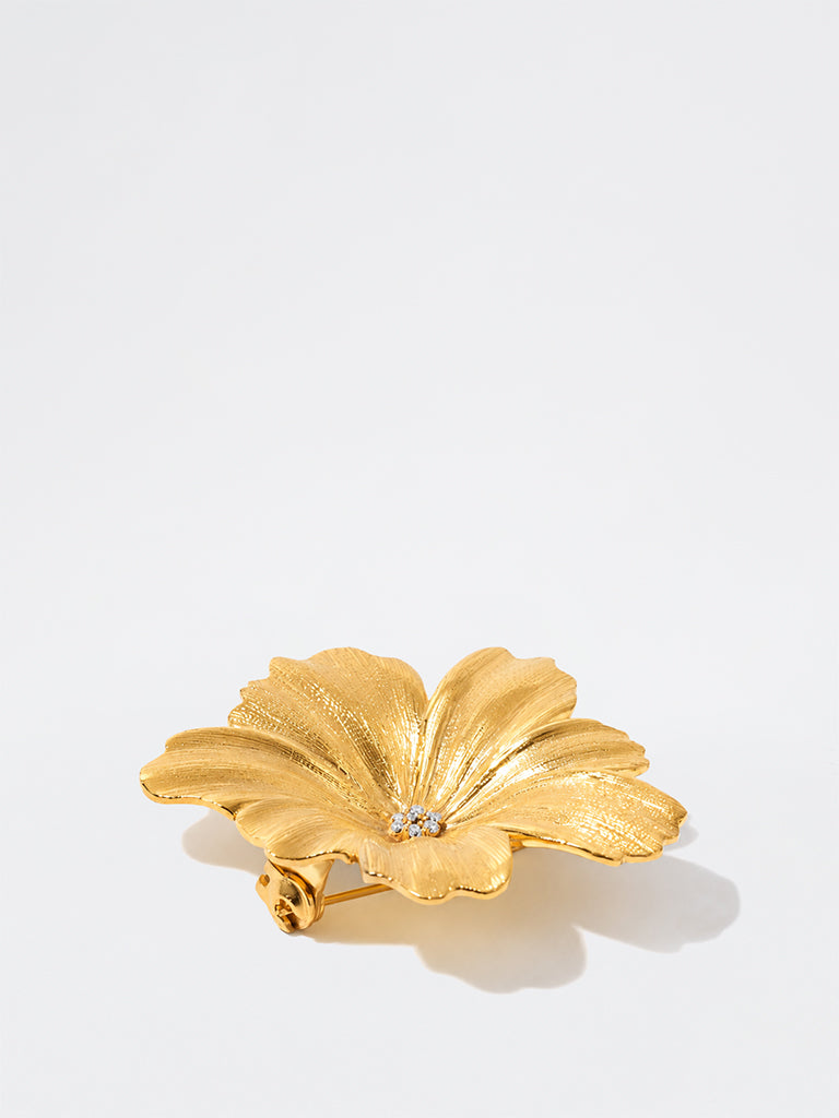 Gold Textured Flower Brooch