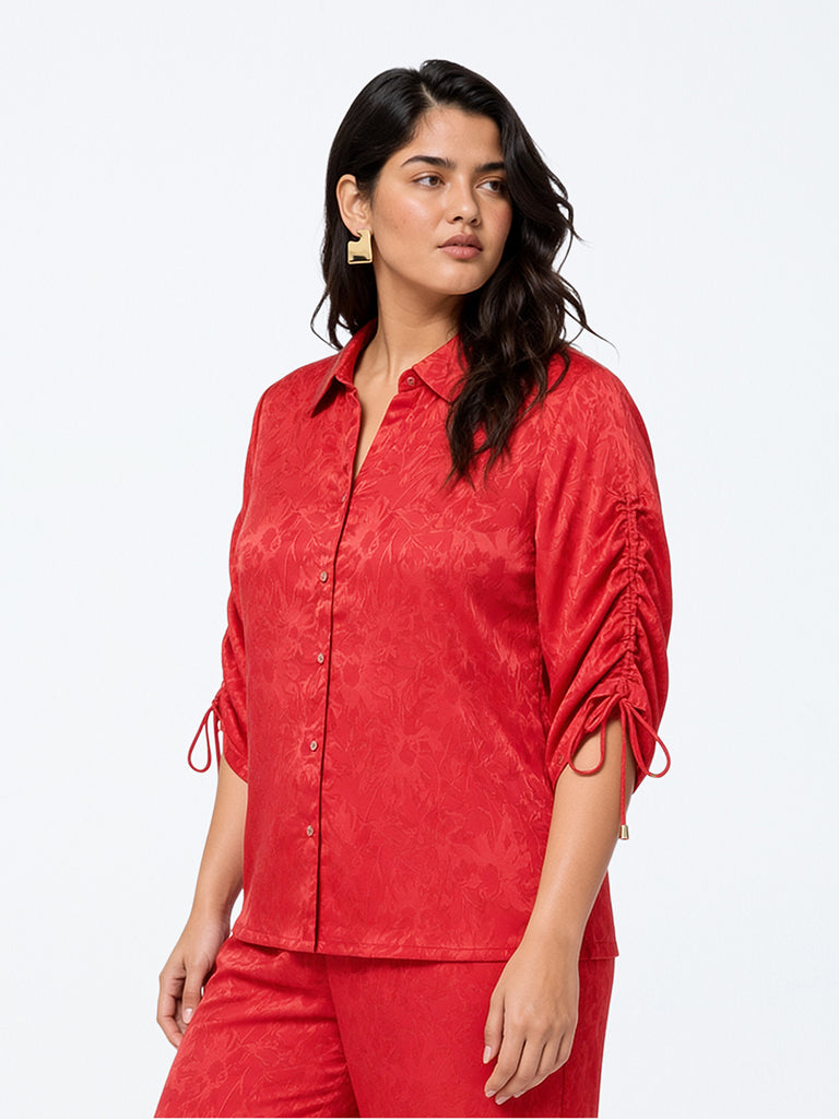 Gia Red Floral Jacquard Shirt