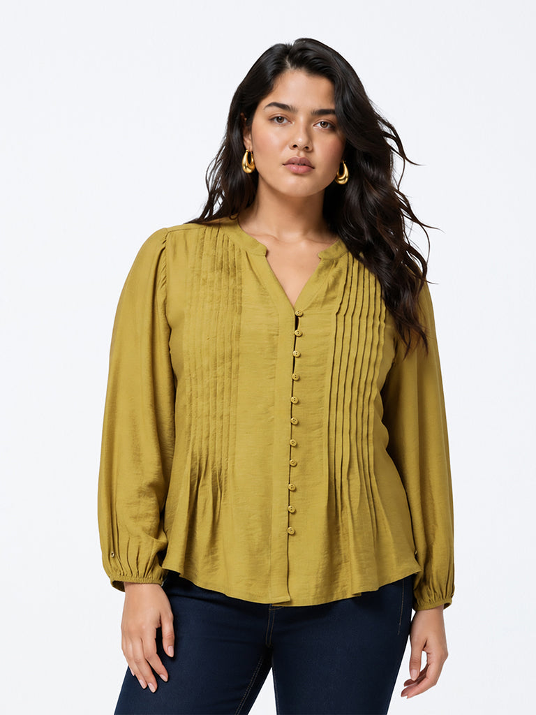 Gia Mustard Pintuck Design Blouse