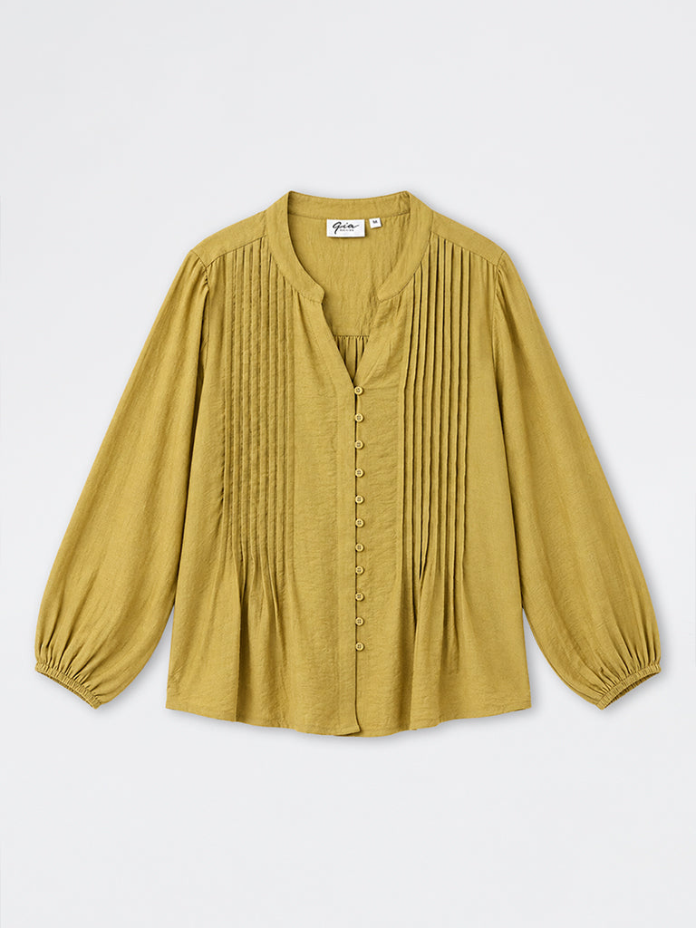 Gia Mustard Pintuck Design Blouse