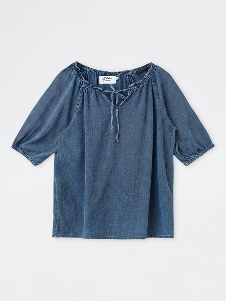 Gia Blue Tie-Up Detail Denim Top