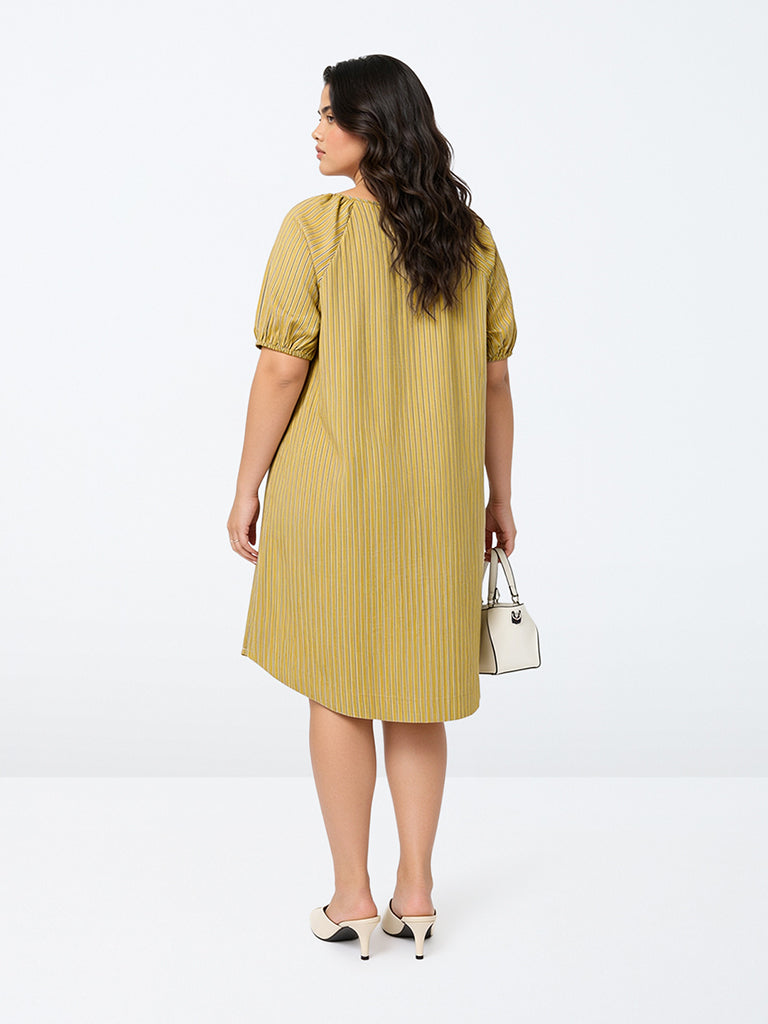 Gia Mustard Striped Detail A-Line Dress