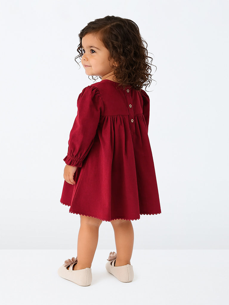 HOP Baby Girls Red Corduroy Cotton A-Line Dress
