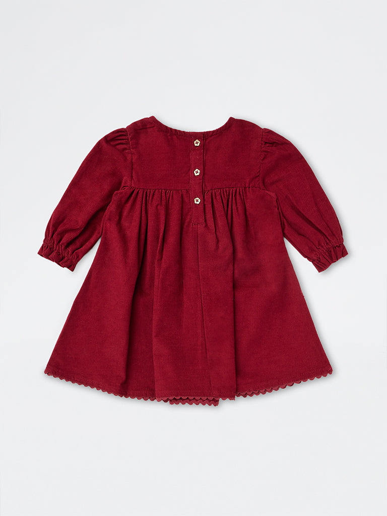HOP Baby Girls Red Corduroy Cotton A-Line Dress