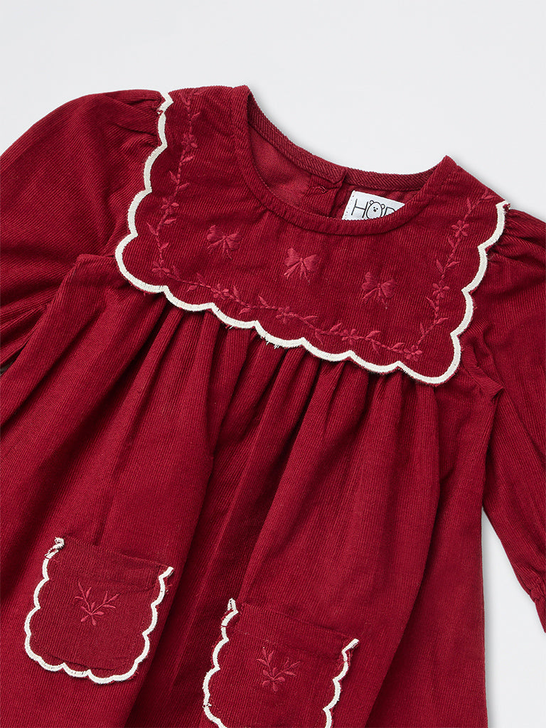 HOP Baby Girls Red Corduroy Cotton A-Line Dress