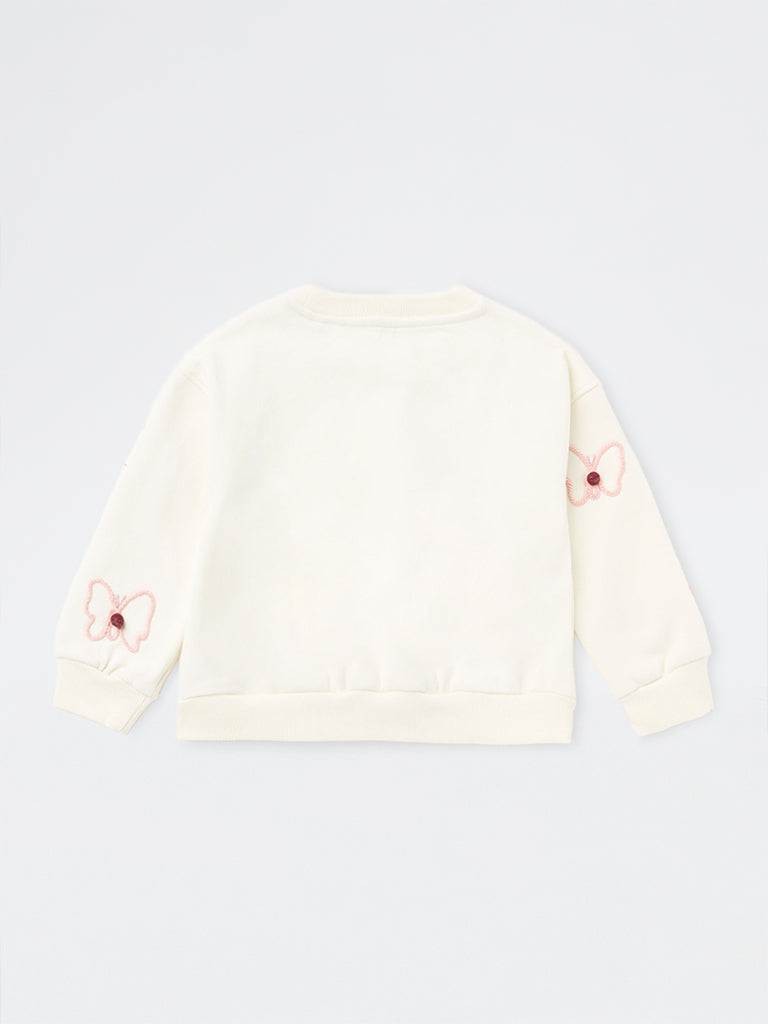HOP Kids Girls Off-White Butterfly Embroidered Cotton-Blend Sweatshirt