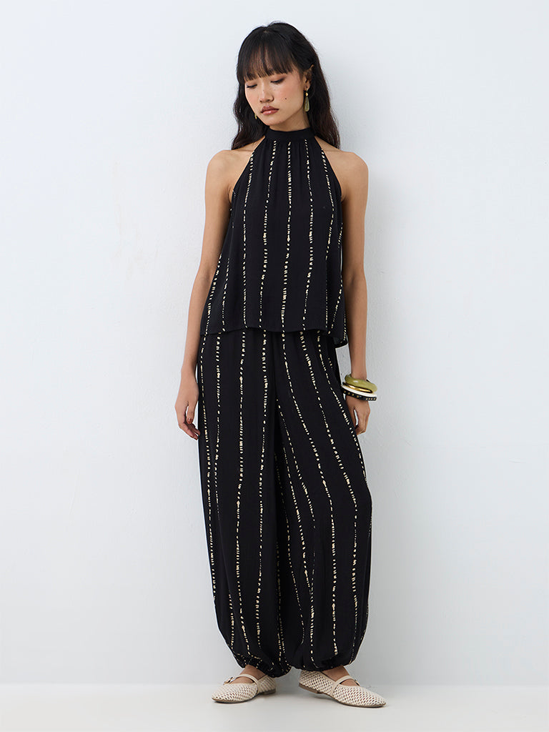 Bombay Paisley Black Striped High-Rise Balloon Pants