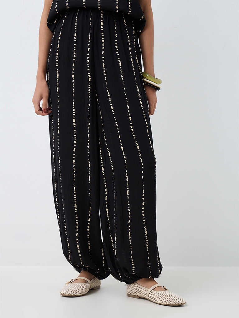Bombay Paisley Black Striped High-Rise Balloon Pants