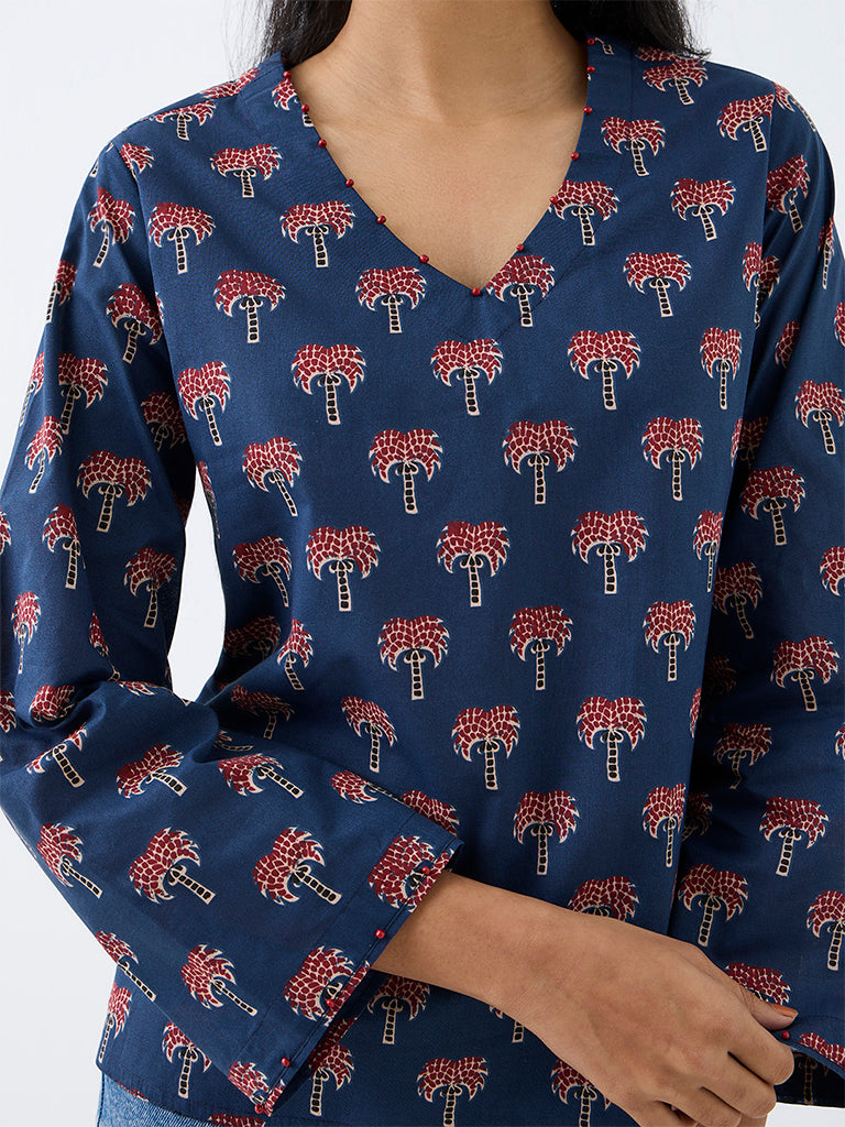 Utsa Indigo Tropical Printed Cotton Tunic