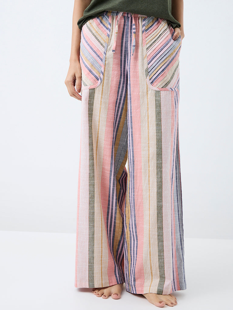 Wunderlove Multicolor Striped High-Rise Cotton Pants