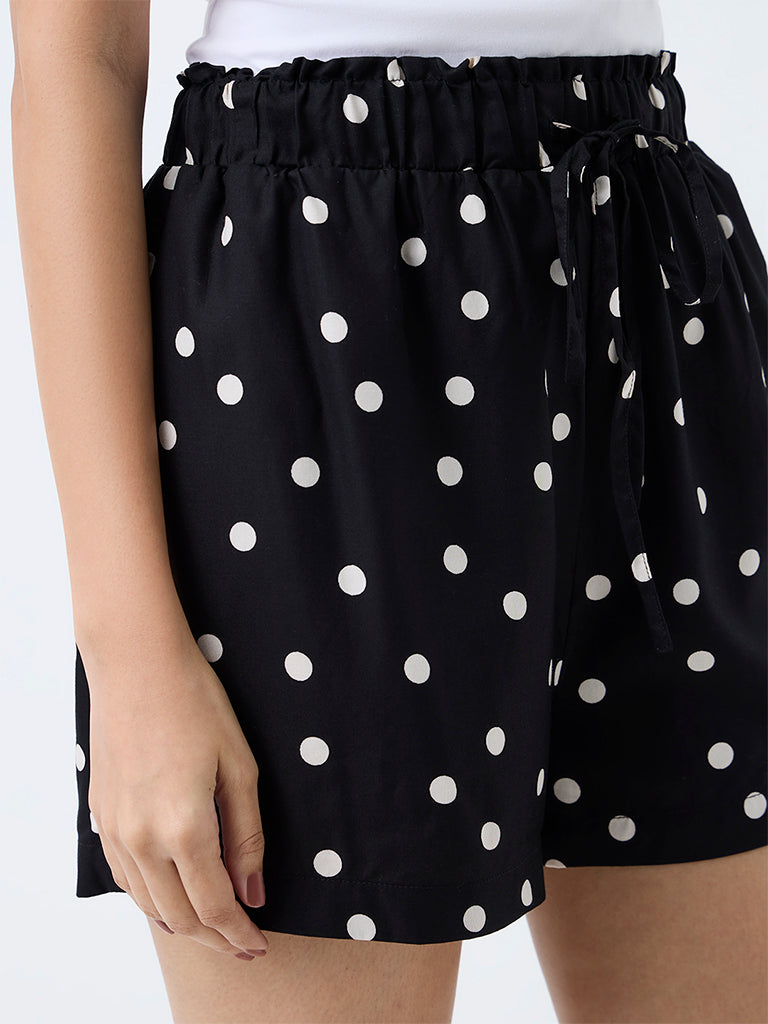 Wunderlove Black Polka Dotted High-Rise Shorts