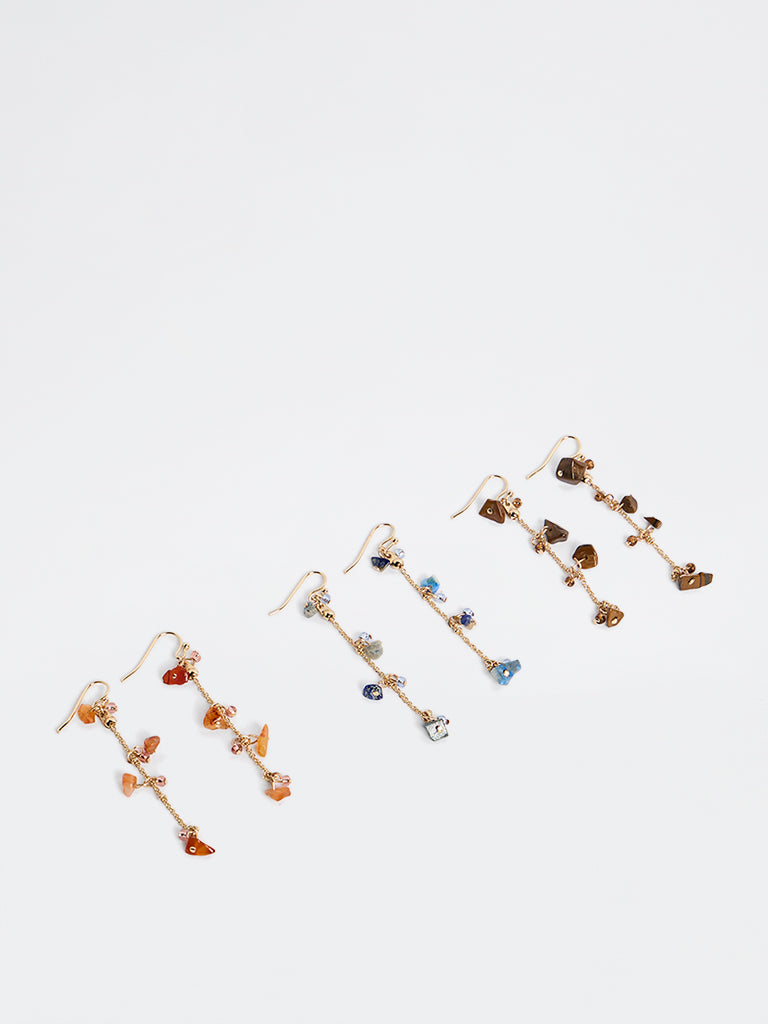 Westside Accessories Multicolour Stone Dangler Earrings - Pack of 3