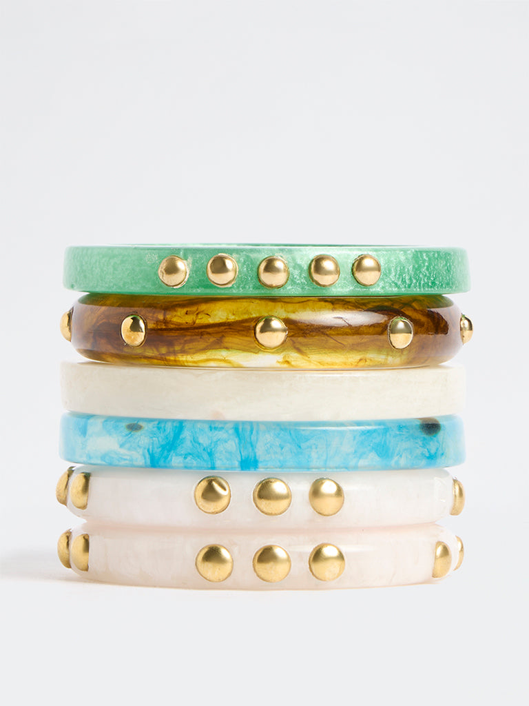 Westside Accessories Multicolour Studded Resin Bangles - Pack of 5