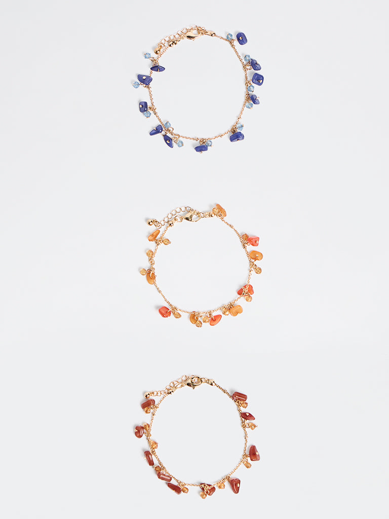 Westside Accessories Multicolour Stone Chain Bracelet - Pack of 3