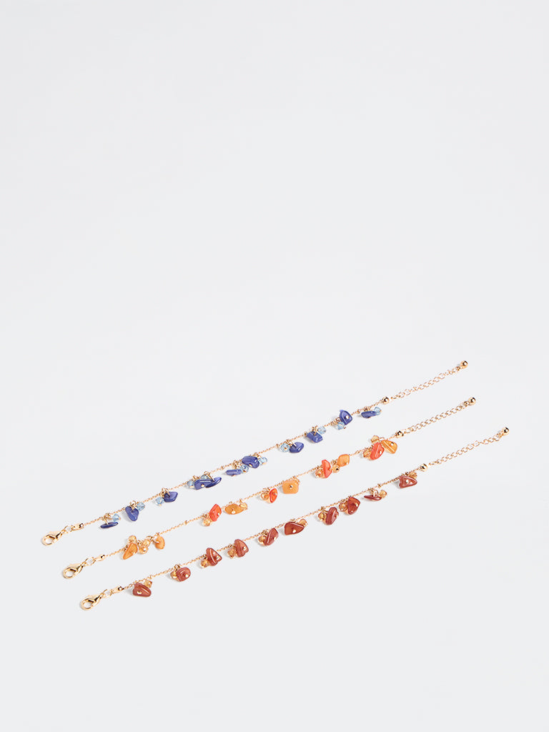 Westside Accessories Multicolour Stone Chain Bracelet - Pack of 3