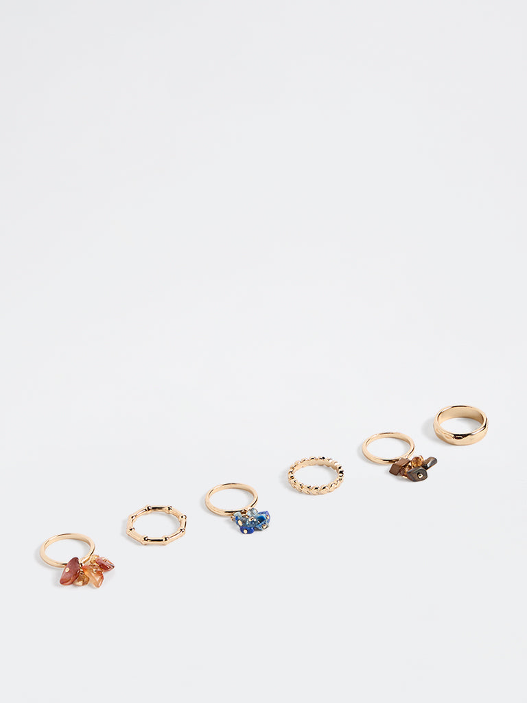 Westside Accessories Multicolour Stone Assorted Rings - Pack of 6