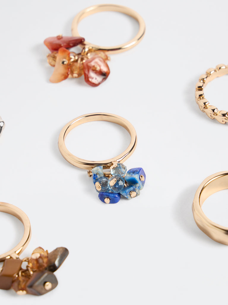 Westside Accessories Multicolour Stone Assorted Rings - Pack of 6