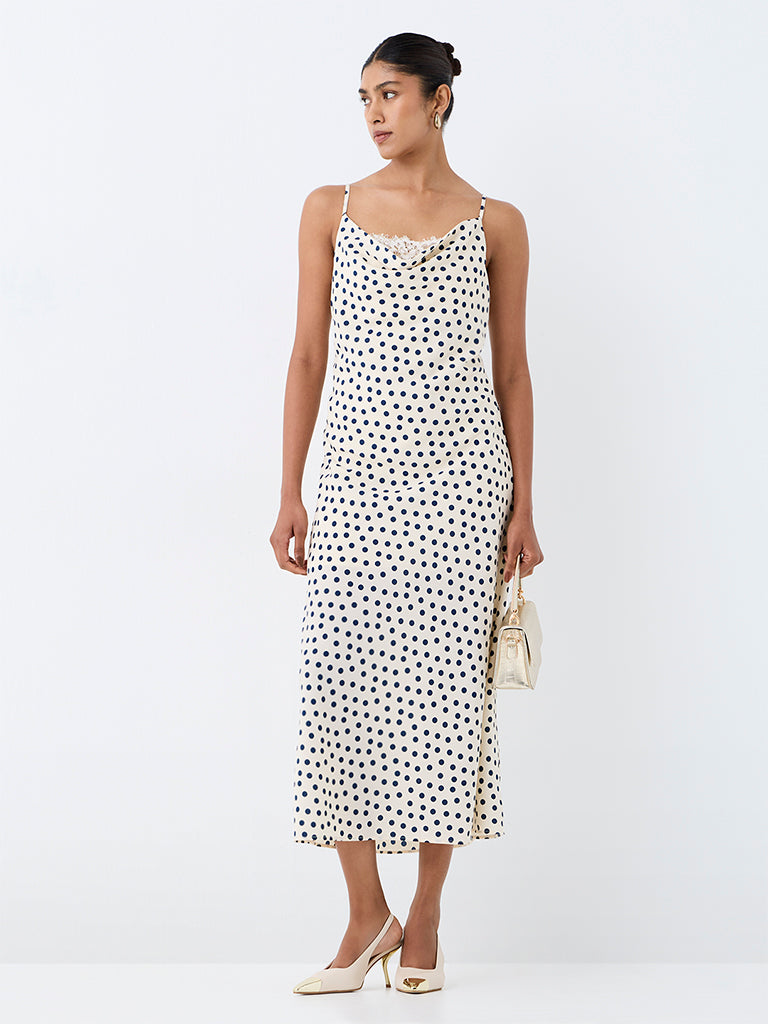 Wardrobe Cream Polka-Dot Lace-Detail Straight Dress