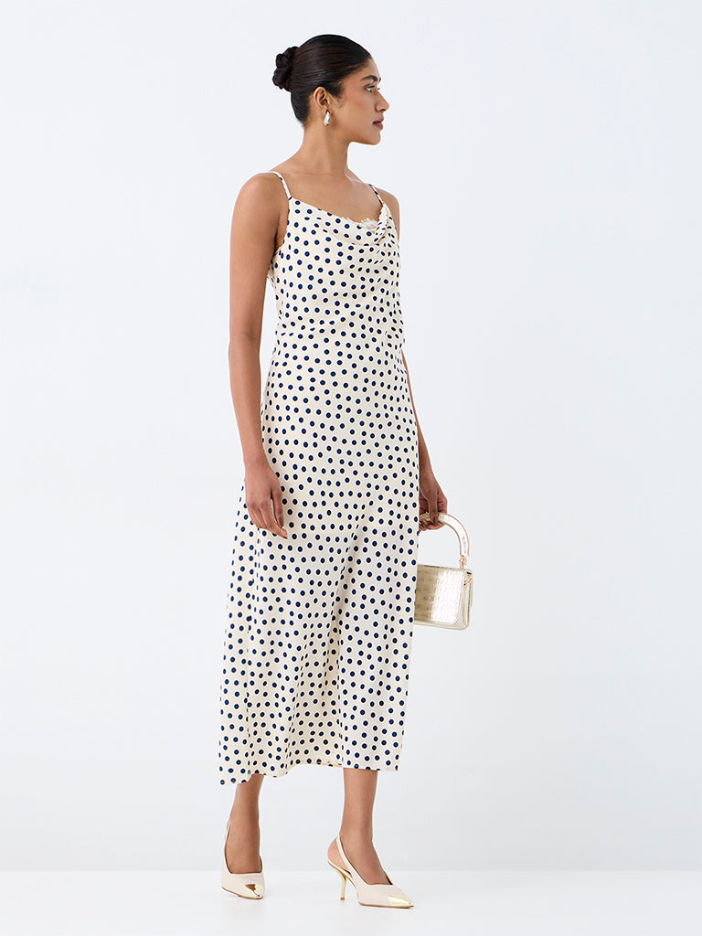 Wardrobe Cream Polka-Dot Lace-Detail Straight Dress