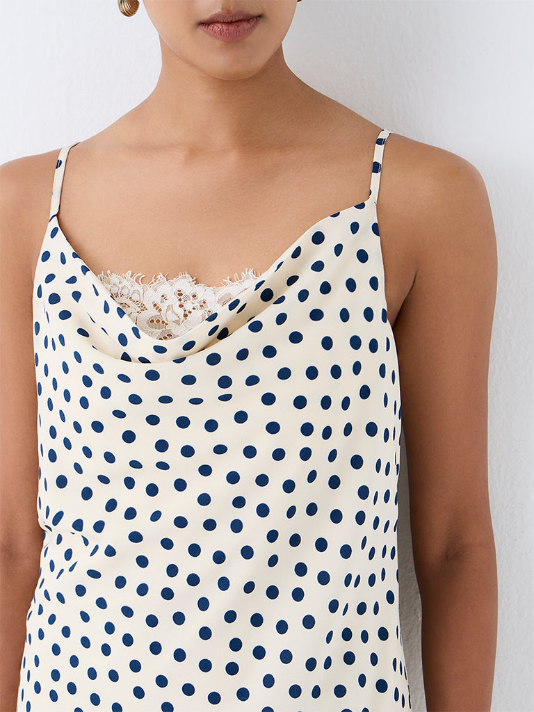 Wardrobe Cream Polka-Dot Lace-Detail Straight Dress