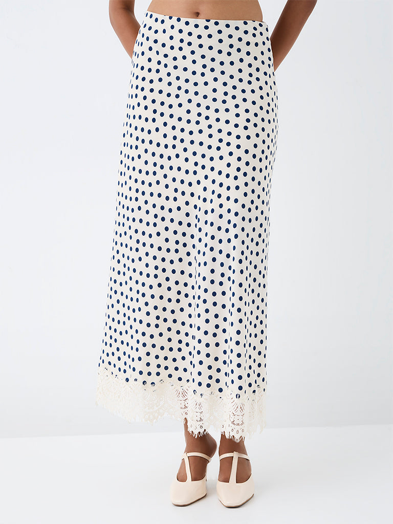 Wardrobe Cream Polka Dotted High-Rise Skirt