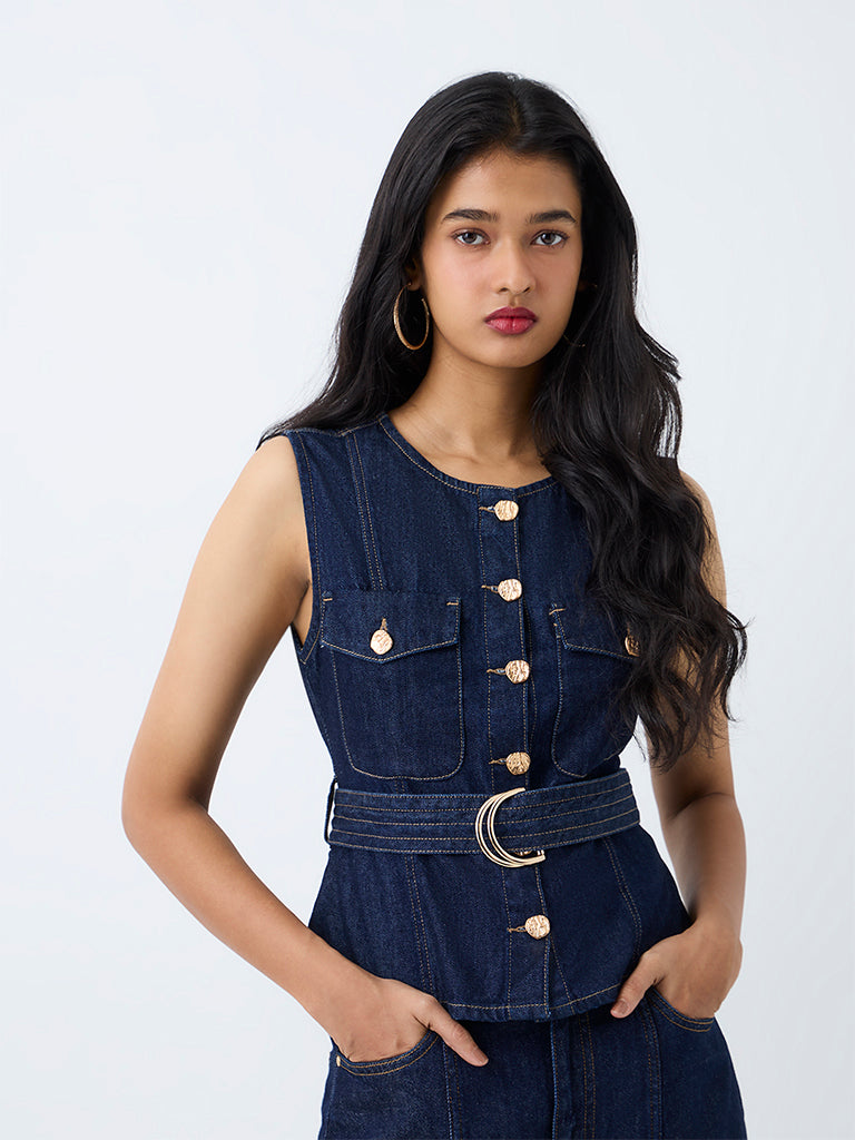 LOV Dark Blue Denim Top with Belt