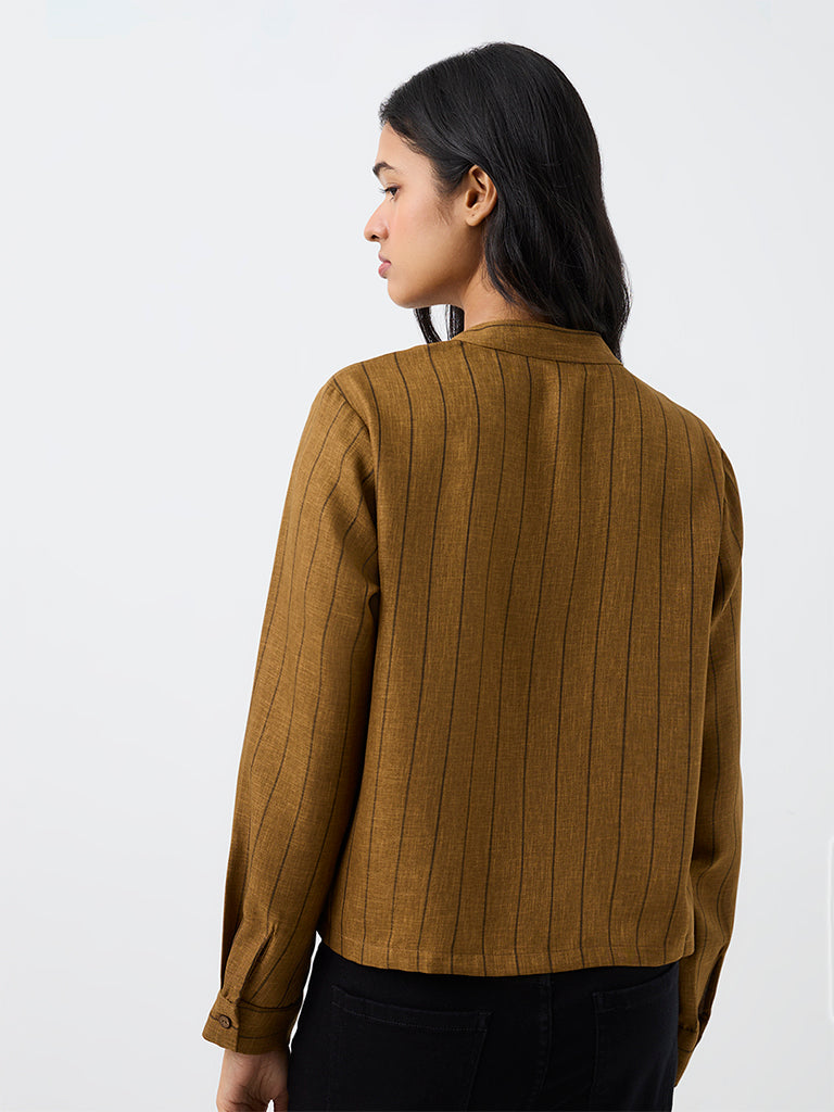 LOV Dark Mustard Striped Blouse with Frog Fastening