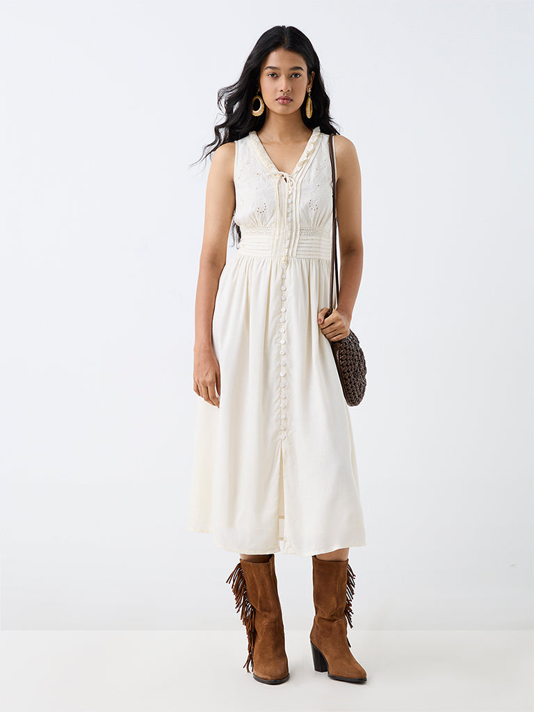 LOV Cream Broderie Anglaise A-Line Dress