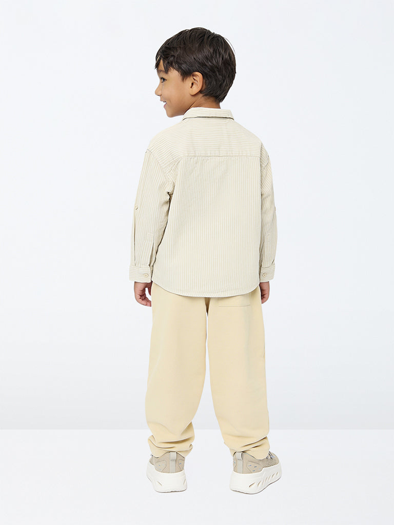 HOP Kids Boys Cream Pleated Mid-Rise Trousers