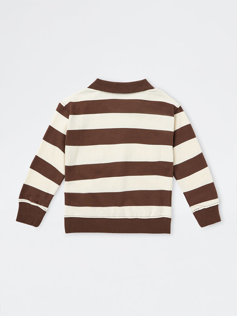 HOP Kids Boys Brown Stripe Pattern Cotton Sweatshirt